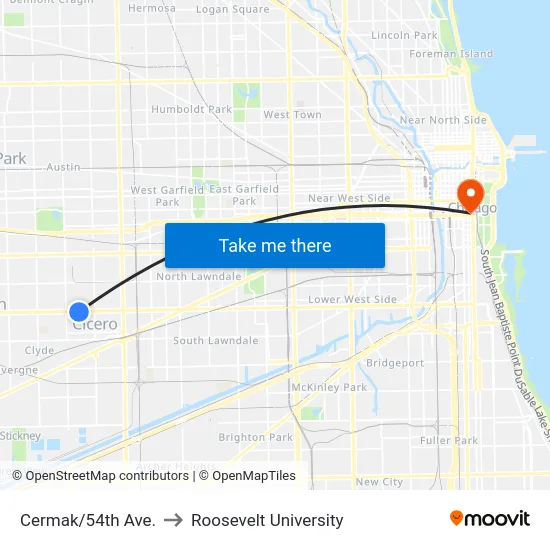 Cermak/54th Ave. to Roosevelt University map