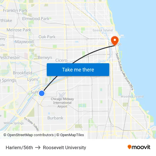 Harlem/56th to Roosevelt University map