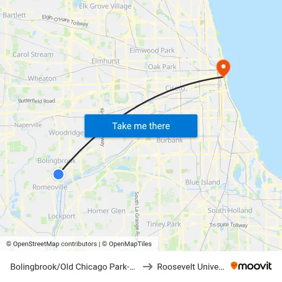Bolingbrook/Old Chicago Park-N-Ride to Roosevelt University map