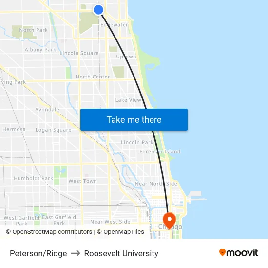 Peterson/Ridge to Roosevelt University map