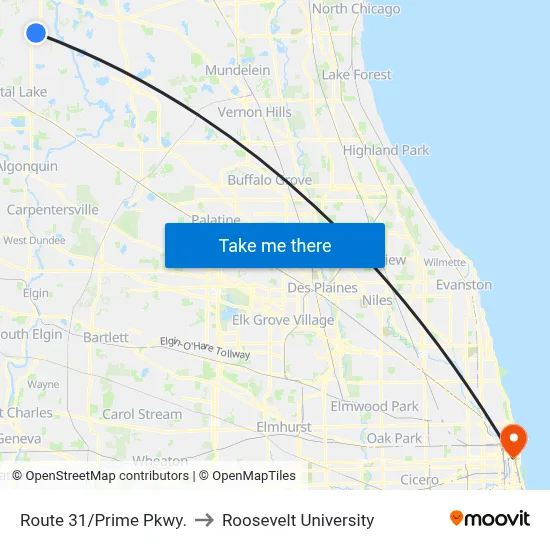 Route 31/Prime Pkwy. to Roosevelt University map