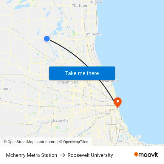 Mchenry Metra Station to Roosevelt University map