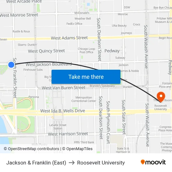 Jackson & Franklin (East) to Roosevelt University map