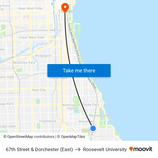 67th Street & Dorchester (East) to Roosevelt University map