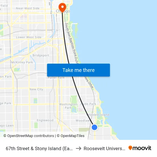 67th Street & Stony Island (East) to Roosevelt University map