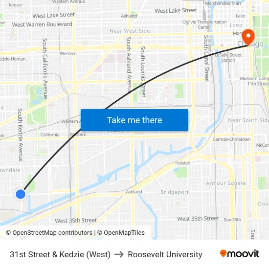 31st Street & Kedzie (West) to Roosevelt University map