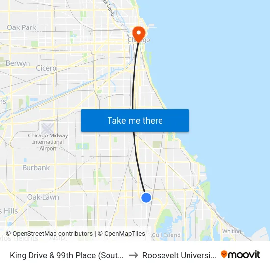 King Drive & 99th Place (South) to Roosevelt University map