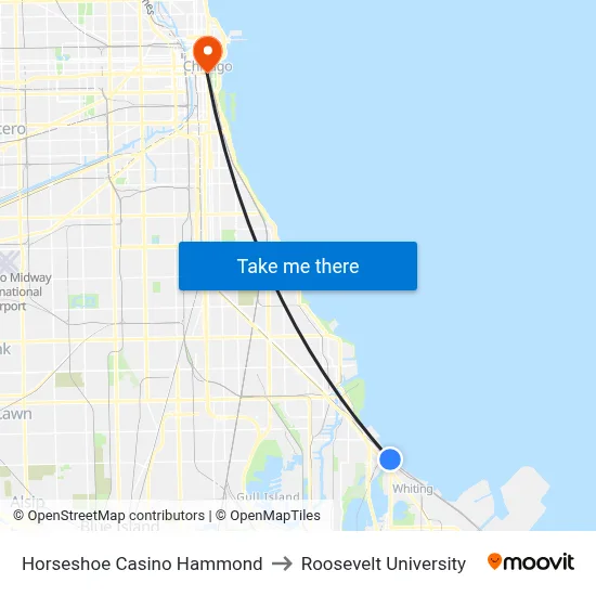 Horseshoe Casino Hammond to Roosevelt University map