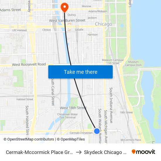 Cermak-Mccormick Place Green Line Station to Skydeck Chicago Willis Tower map