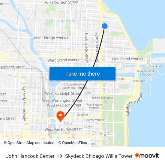 John Hancock Center to Skydeck Chicago Willis Tower map