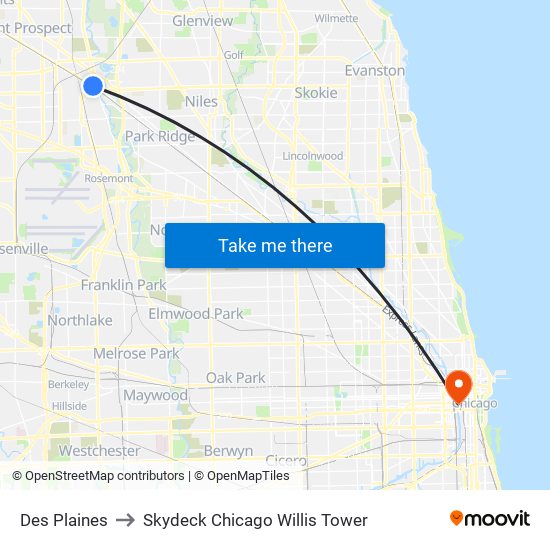 Des Plaines to Skydeck Chicago Willis Tower map