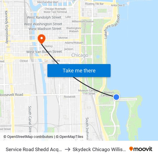 Service Road Shedd Acquarium to Skydeck Chicago Willis Tower map