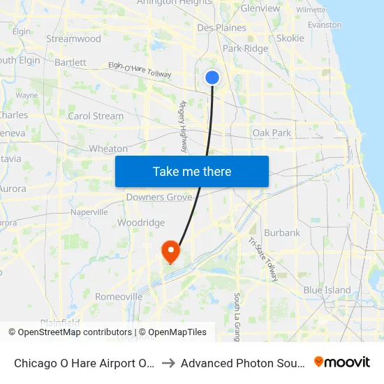 Chicago O Hare Airport ORD to Advanced Photon Source map