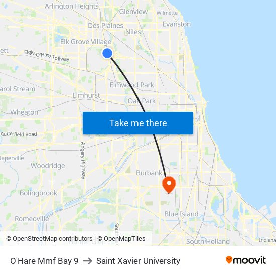 O'Hare Mmf Bay 9 to Saint Xavier University map