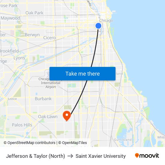 Jefferson & Taylor (North) to Saint Xavier University map