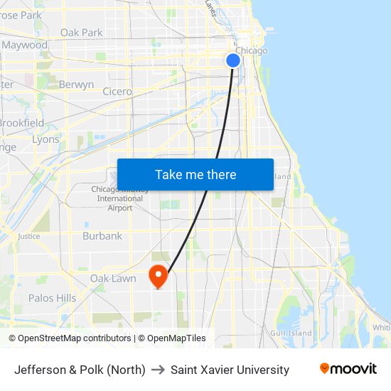 Jefferson & Polk (North) to Saint Xavier University map