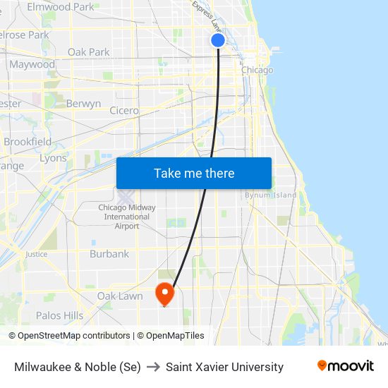 Milwaukee & Noble (Se) to Saint Xavier University map