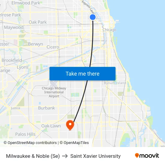 Milwaukee & Noble (Se) to Saint Xavier University map