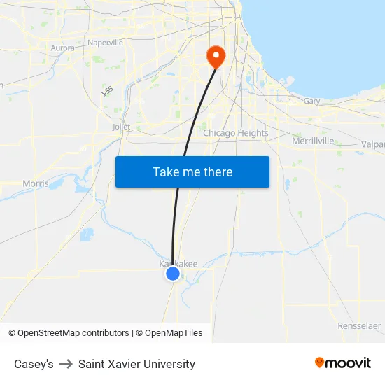 Casey's to Saint Xavier University map
