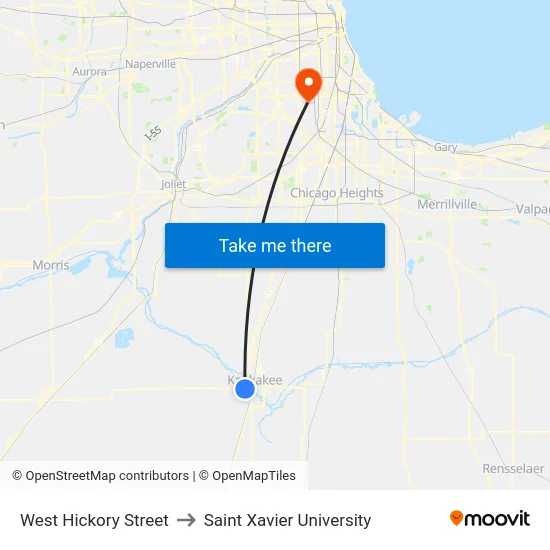 West Hickory Street to Saint Xavier University map