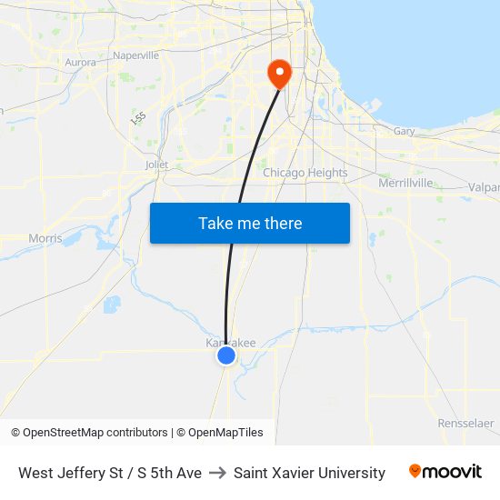 West Jeffery St / S 5th Ave to Saint Xavier University map