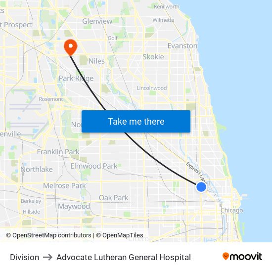 Division to Advocate Lutheran General Hospital map