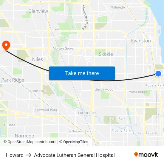 Howard to Advocate Lutheran General Hospital map
