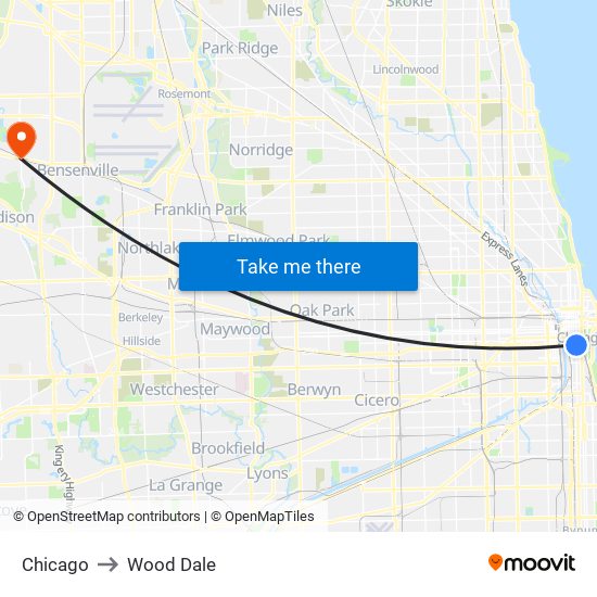 Chicago to Wood Dale map