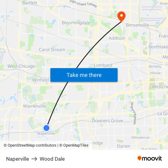 Naperville to Wood Dale map