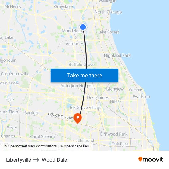 Libertyville to Wood Dale map