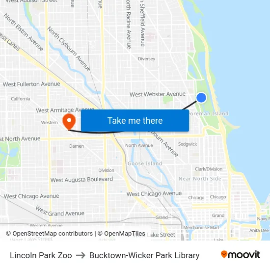 Lincoln Park Zoo to Bucktown-Wicker Park Library map