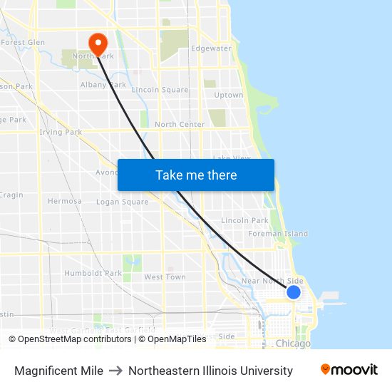 Magnificent Mile to Northeastern Illinois University map