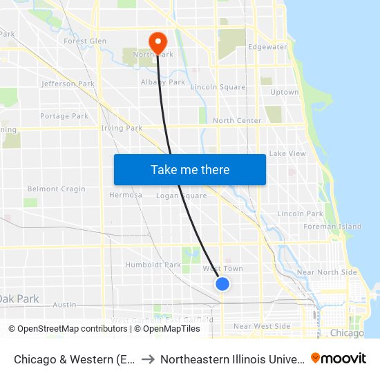 Chicago & Western (East) to Northeastern Illinois University map