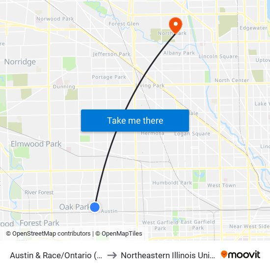 Austin & Race/Ontario (North) to Northeastern Illinois University map