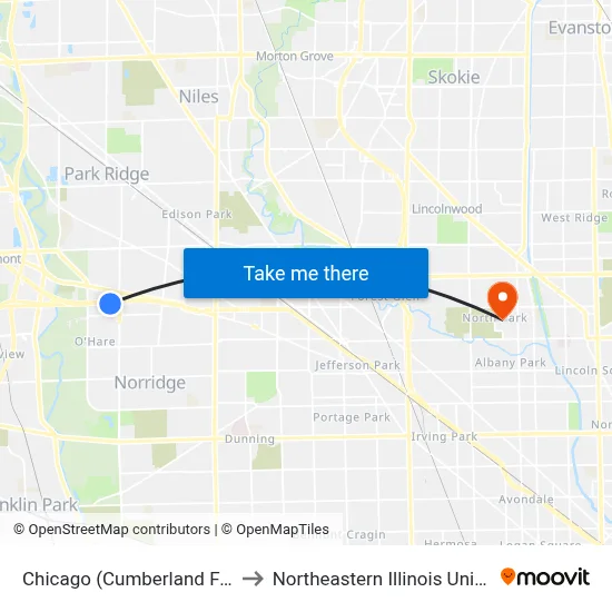 Chicago (Cumberland Farms) to Northeastern Illinois University map
