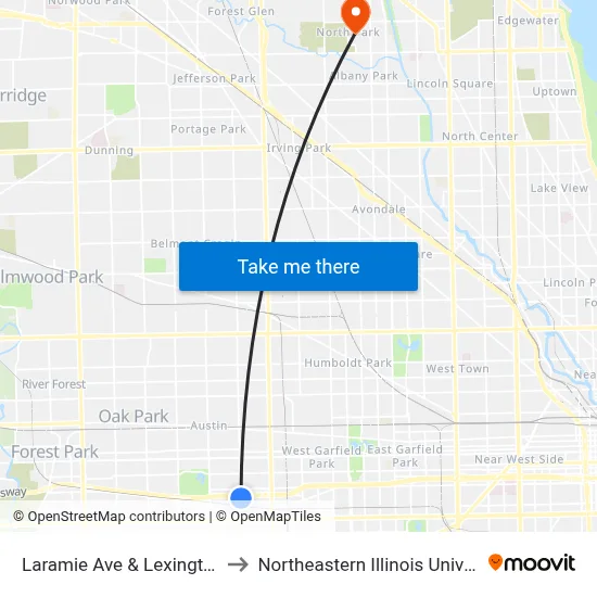 Laramie Ave & Lexington St to Northeastern Illinois University map