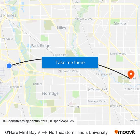 O'Hare Mmf Bay 9 to Northeastern Illinois University map