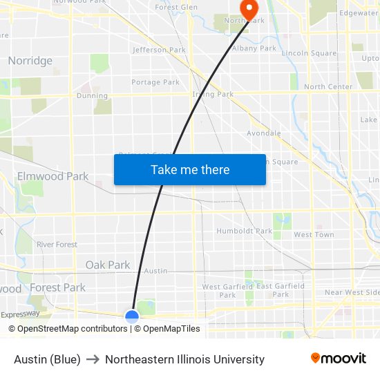 Austin (Blue) to Northeastern Illinois University map