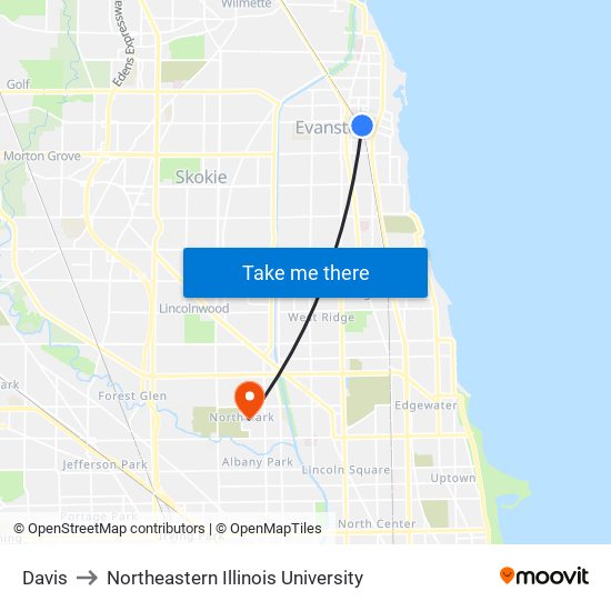 Davis to Northeastern Illinois University map