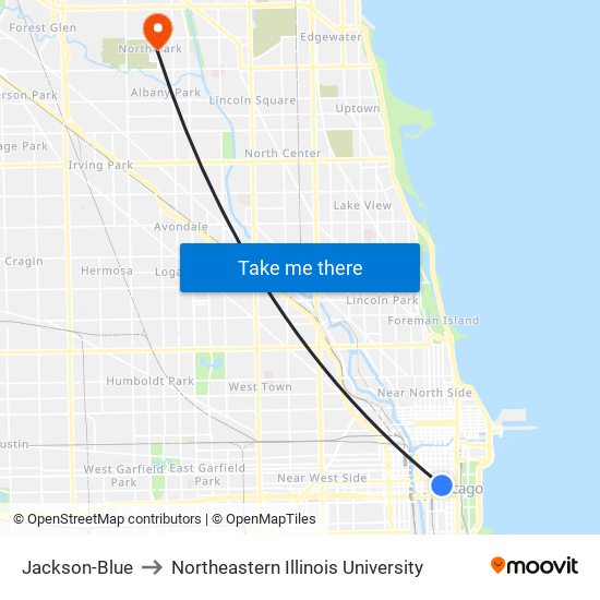 Jackson-Blue to Northeastern Illinois University map