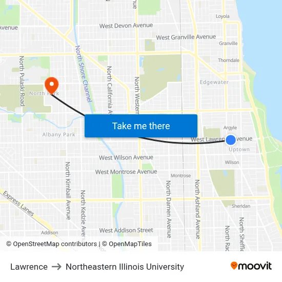 Lawrence to Northeastern Illinois University map