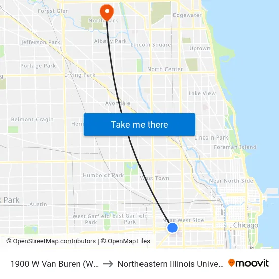 1900 W Van Buren (West) to Northeastern Illinois University map