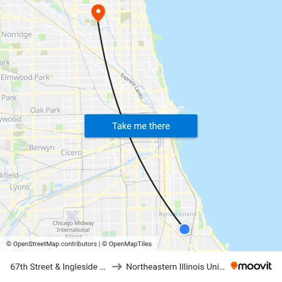 67th Street & Ingleside (West) to Northeastern Illinois University map