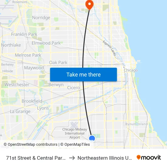 71st Street & Central Park (West) to Northeastern Illinois University map