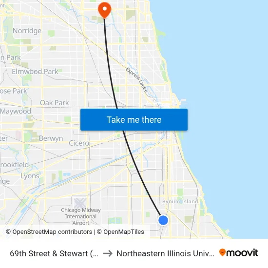 69th Street & Stewart (East) to Northeastern Illinois University map