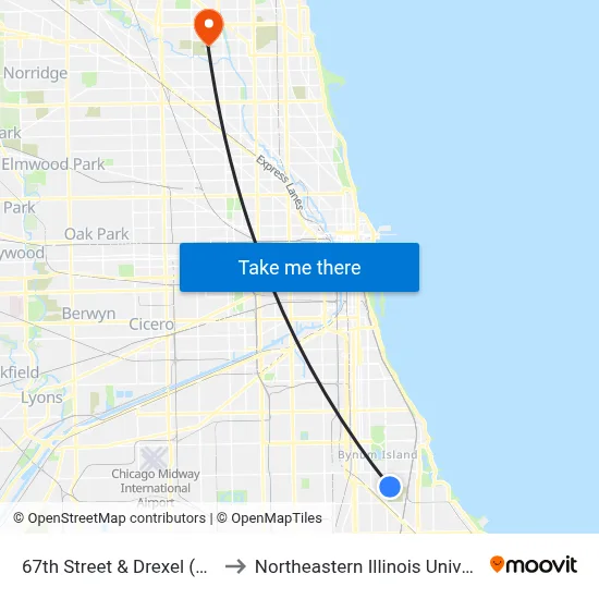 67th Street & Drexel (East) to Northeastern Illinois University map
