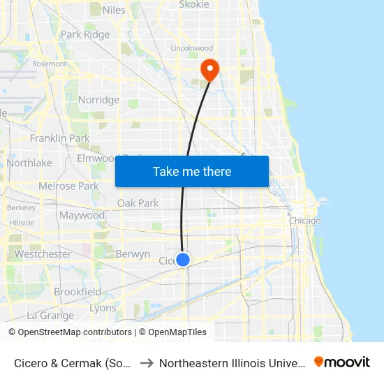 Cicero & Cermak (South) to Northeastern Illinois University map