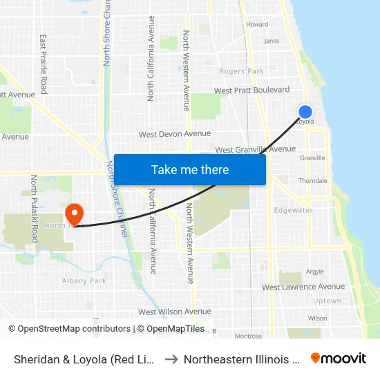 Sheridan & Loyola (Red Line) (South) to Northeastern Illinois University map