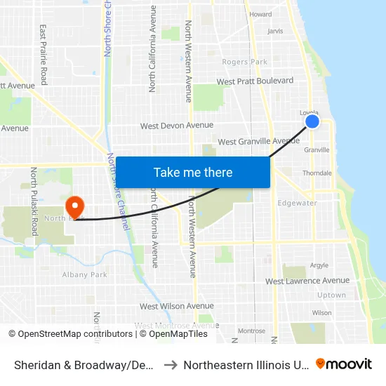 Sheridan & Broadway/Devon (East) to Northeastern Illinois University map