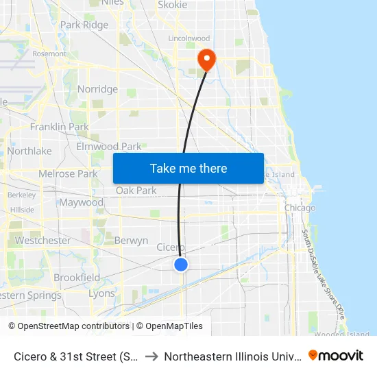 Cicero & 31st Street (South) to Northeastern Illinois University map